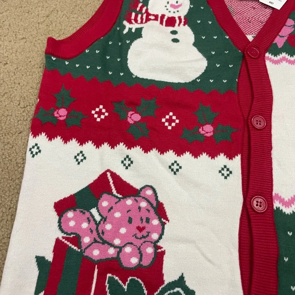Festive Strawberry Shortcake ugly Holiday Sweater Vest - Picture 3 of 6